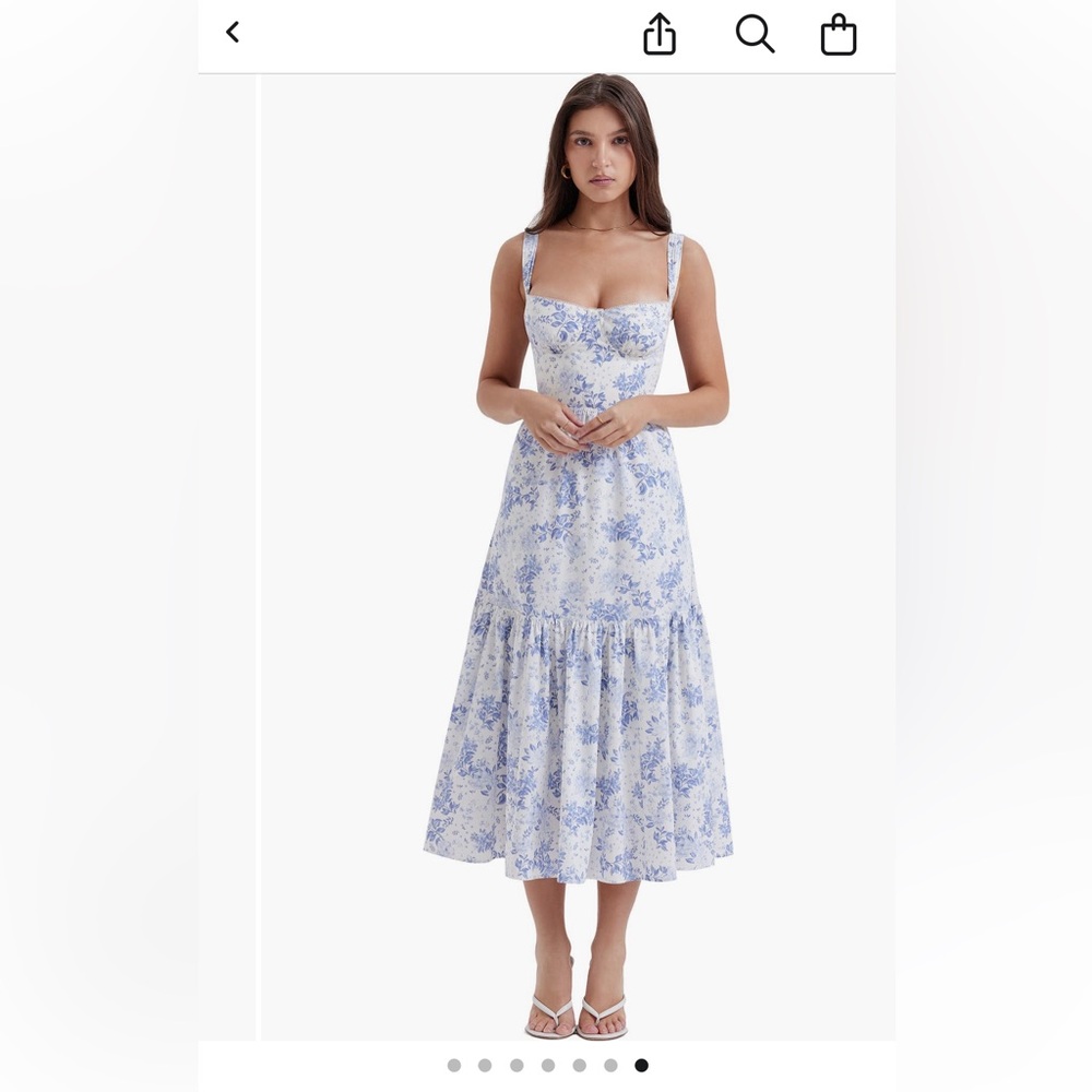 House of CB Blue and White Sleeveless Midi Sundress small